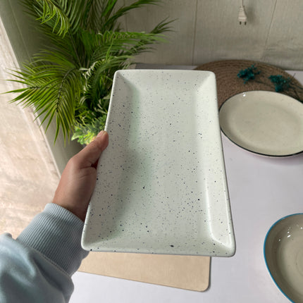 Leftover 11.5"x6" Rectangular Platter ( White Matte with Black Specks )