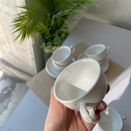 Leftover WM Cup Saucer Set ( White matte with brown specks ) 6 cups 6 saucers ( 220ml )