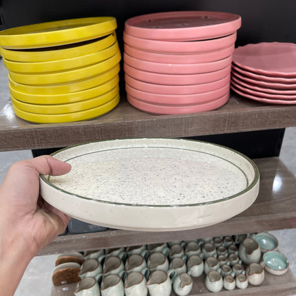 Leftover 10 inch Classic Plate ( Glossy Off-White with Dark Green Lines )