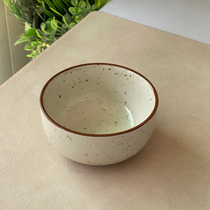 4.5 inch Single Serving Bowl ( Glossy Off-White with brown line on rim and brown specks )