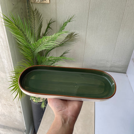 Leftover NV Oval Small Platter 12"x4.8" ( Dark Green Colorline )