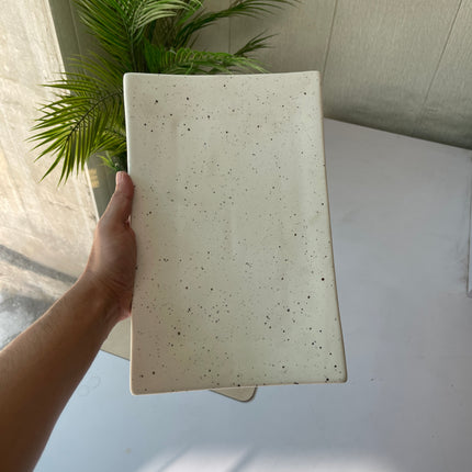 Leftover 12" x 8" Steak Platter ( White Matte with Brown Specks )