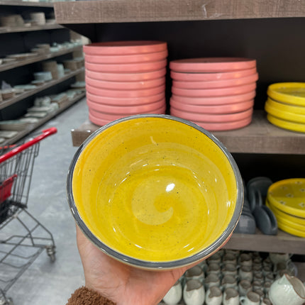 Leftover 6 inch Curved Cut Bowl ( Yellow colorline )