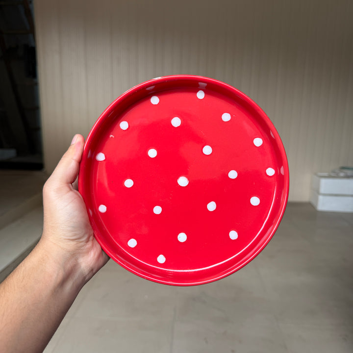 Leftover 8 inch Classic Plate ( Glossy red with white dots )