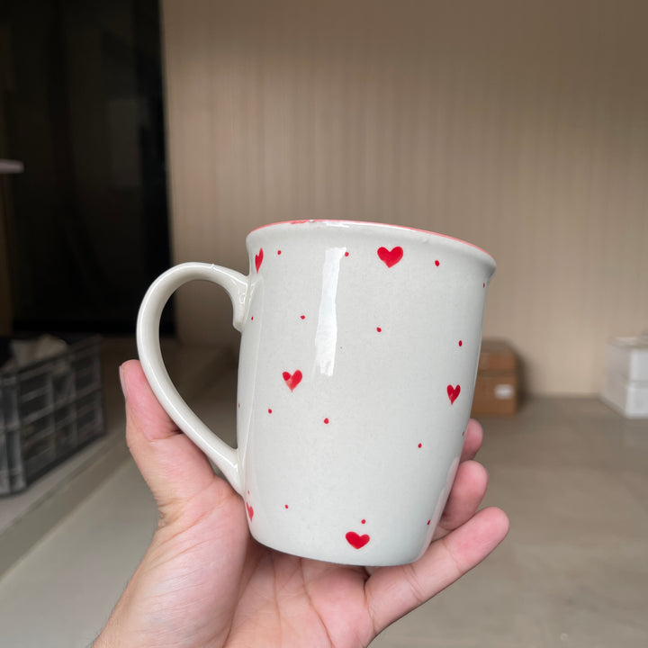 Leftover 005 Mug ( Glossy Off-White with Red Hearts ) ( 350 ml )