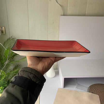 Leftover 11.5"x6" Rectangular Platter ( Red Colorline with Black Line )