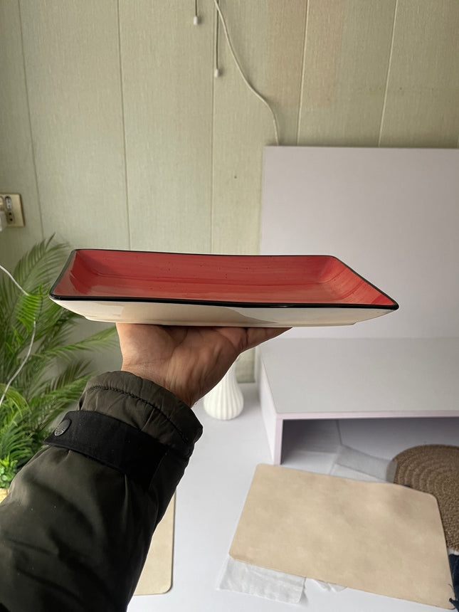 Leftover 11.5"x6" Rectangular Platter ( Red Colorline with Black Line )