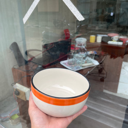 Leftover 6 inch Noodle Bowl ( Glossy Off-White with Orange Stripe )