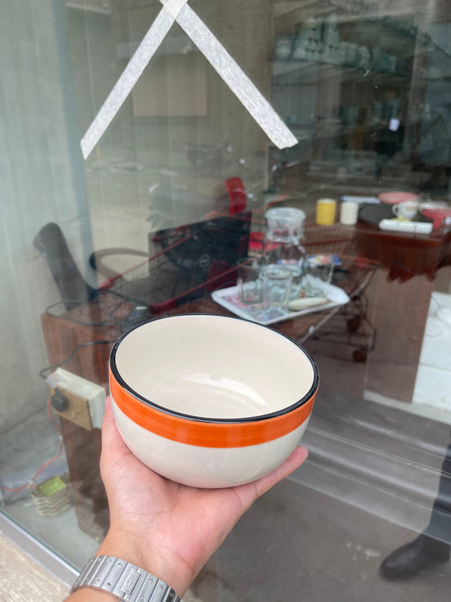 Leftover 6 inch Noodle Bowl ( Glossy Off-White with Orange Stripe )