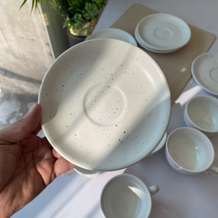 Leftover WM Cup Saucer Set ( White matte with brown specks ) 6 cups 6 saucers ( 220ml )