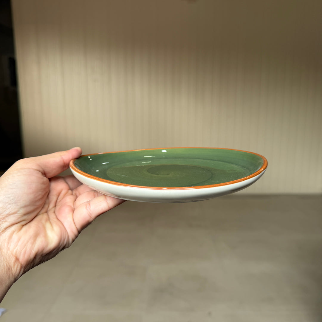 Leftover 7 inch Curved Oval Quarter Plate ( Dark Green Colorline )