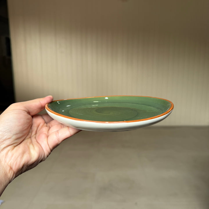 Leftover 7 inch Curved Oval Quarter Plate ( Dark Green Colorline )