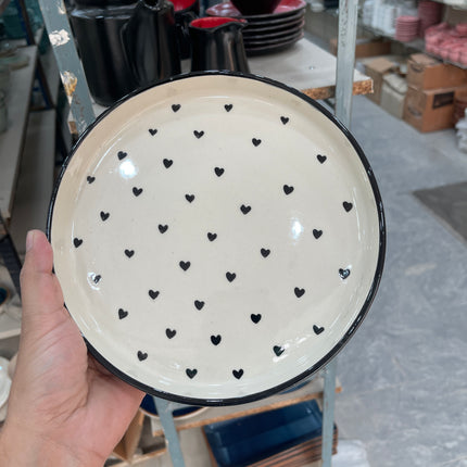 Leftover 8 inch Classic Plate ( Glossy Off-White with Black Hearts )