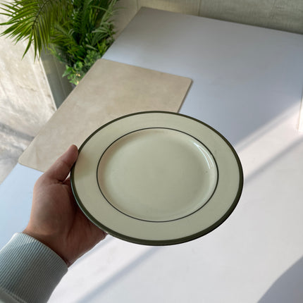 Leftover 8 inch flat plate ( Glossy Off-White with Dark Green Rim and Inner Line )