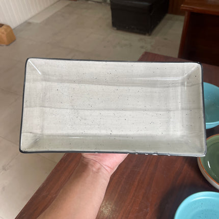 leftover 11.5"x6" Rectangular Platter ( Grey Colorline with black rim and black specks )
