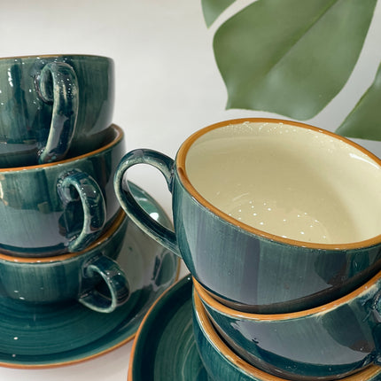 Leftover WM Cup Saucer Set ( Peacock Green Colorline ) 6 cups 6 saucers ( 220ml )