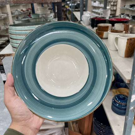 Leftover 9.5 inch Pasta Plate ( Peacock Green Brown line )