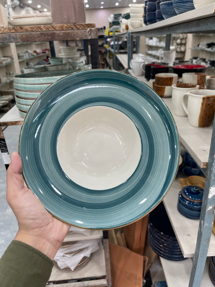 Leftover 9.5 inch Pasta Plate ( Peacock Green Brown line )