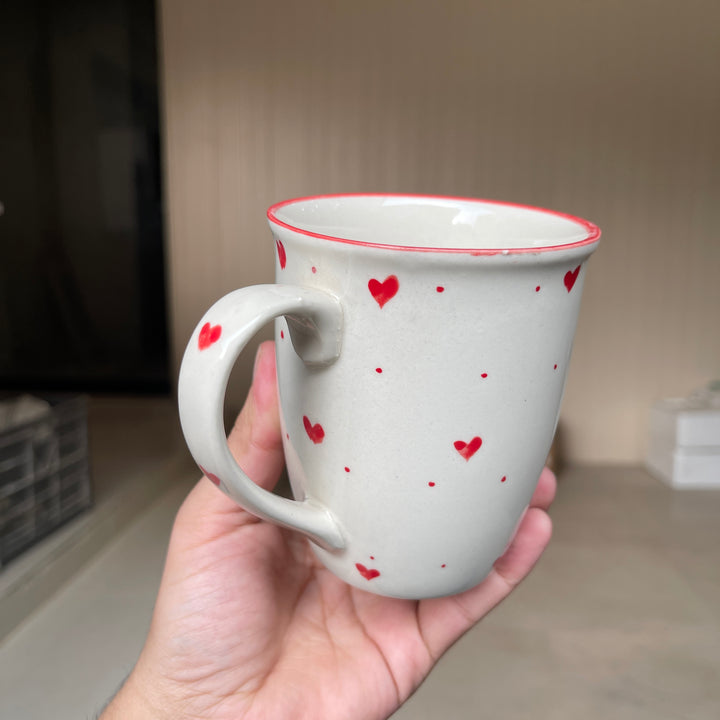 Leftover 005 Mug ( Glossy Off-White with Red Hearts ) ( 350 ml )