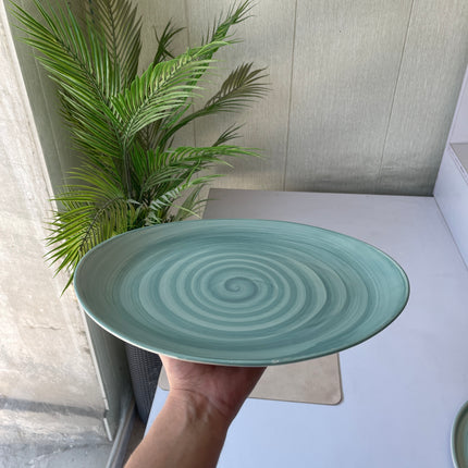 Leftover 13 inch Rimless Rice Dish ( Teal Colorline with Teal Rim and NO Specks )