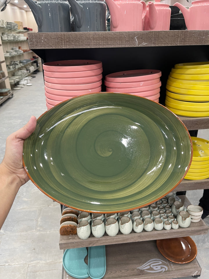 Leftover 13 inch Rimless Rice Dish ( Dark Green Colorline )