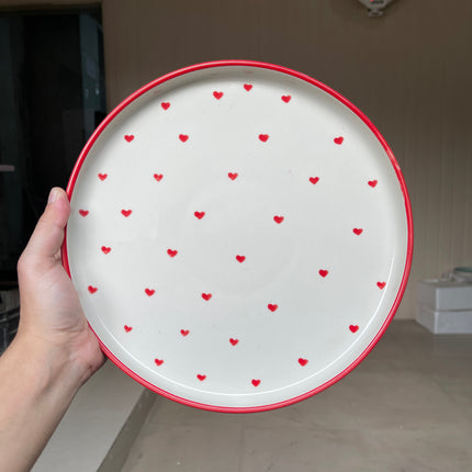 Leftover 10 inch Classic Plate ( Glossy Off-White with Red Hearts )
