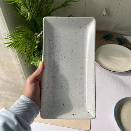 Leftover 11.5"x6" Rectangular Platter ( White Matte with Black Specks )