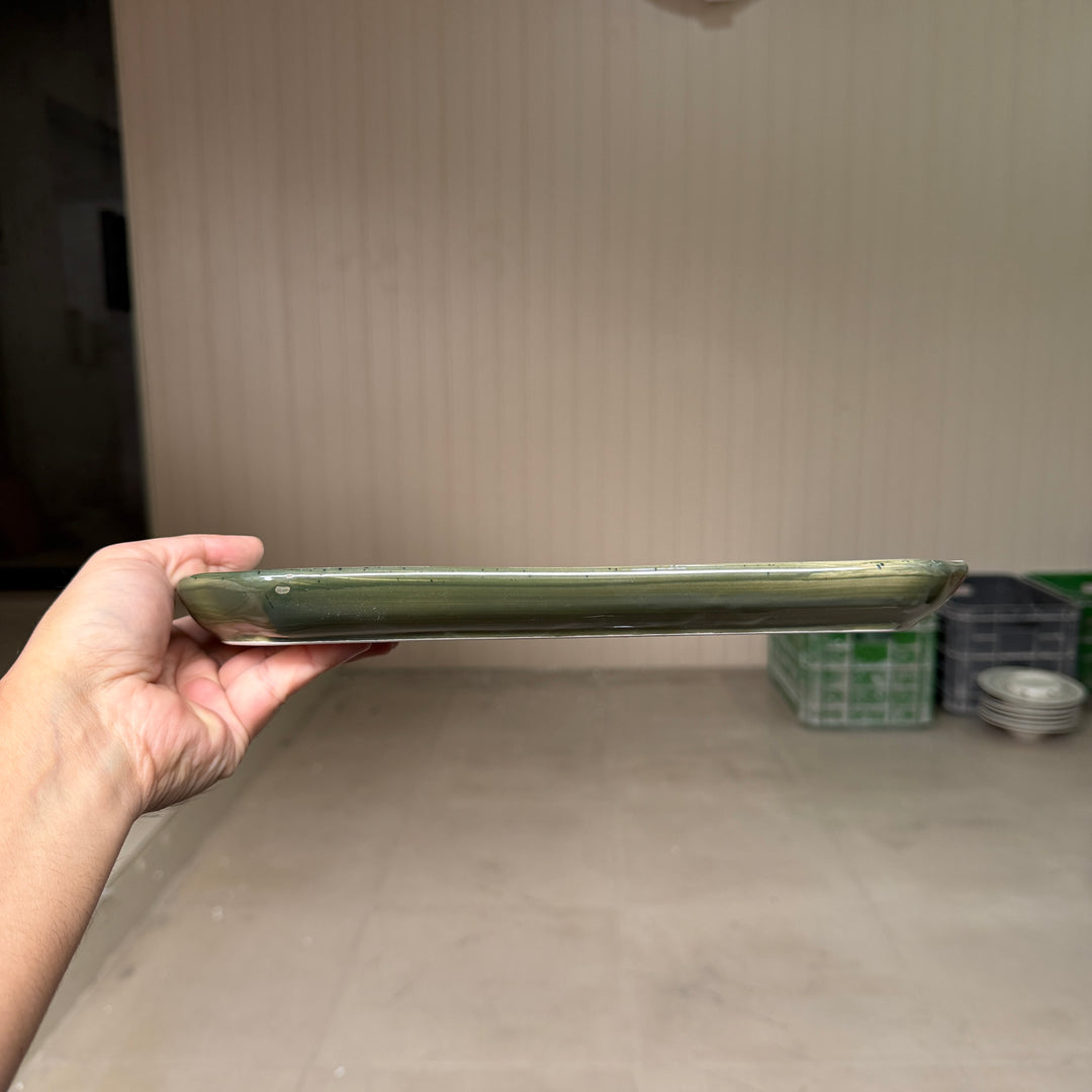 leftover 11.5"x6" YM Rectangular Platter ( Outer Dark Green Colorline )