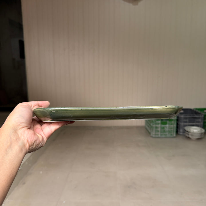 leftover 11.5"x6" YM Rectangular Platter ( Outer Dark Green Colorline )