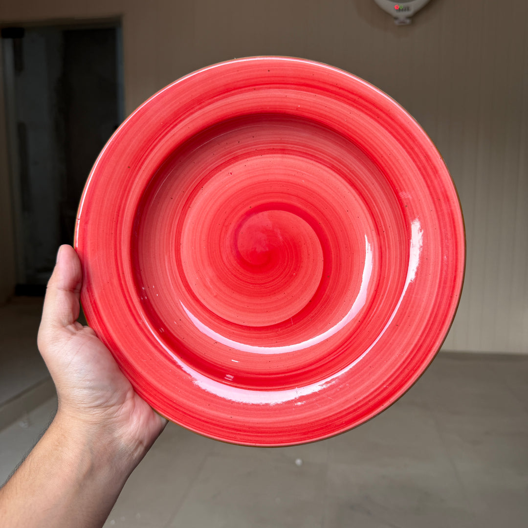 Leftover 10 inch Deep plate ( Red Colorline with brown rim and brown specks )