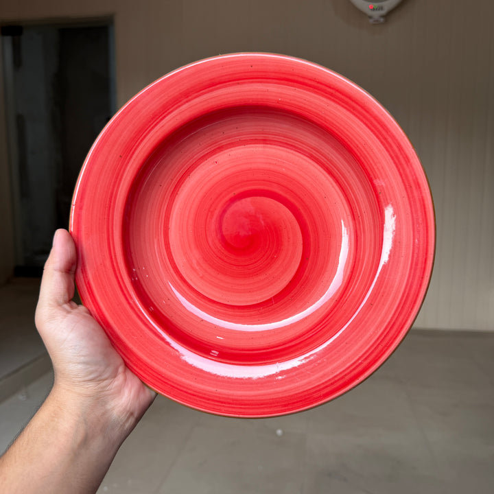 Leftover 10 inch Deep plate ( Red Colorline with brown rim and brown specks )