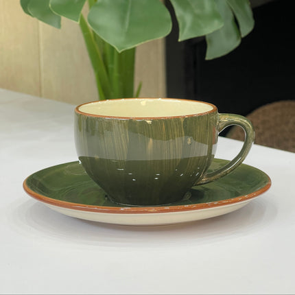 Leftover SS Cup Saucer Set ( Dark Green Colorline ) 6 cups 6 saucers ( 200ml )