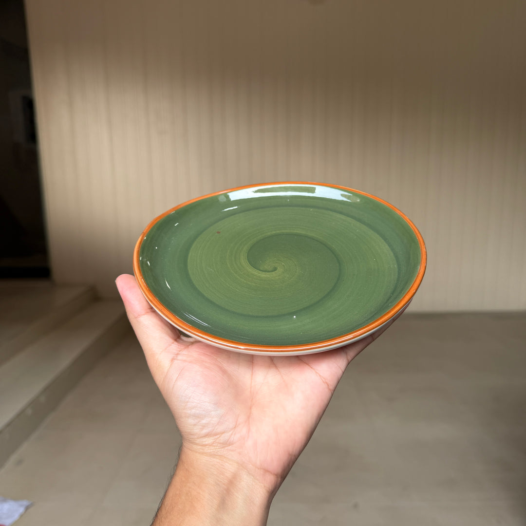 Leftover 7 inch Curved Oval Quarter Plate ( Dark Green Colorline )