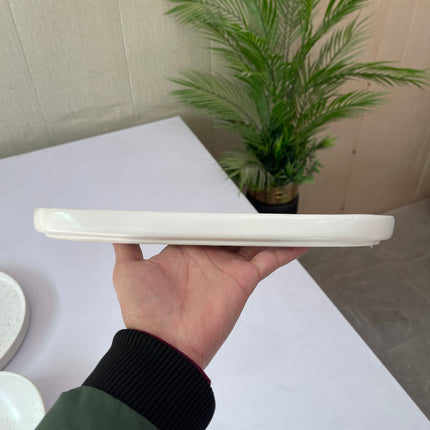 Leftover NV Oval Small Platter 12"x4.8" ( White Matte with Teal Specks )