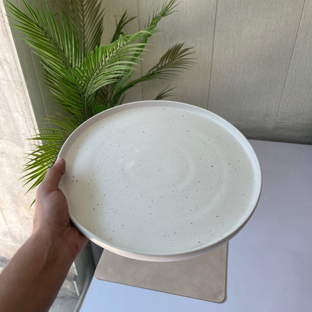 Leftover 12 inch Classic Plate ( White Matte with Brown Specks )