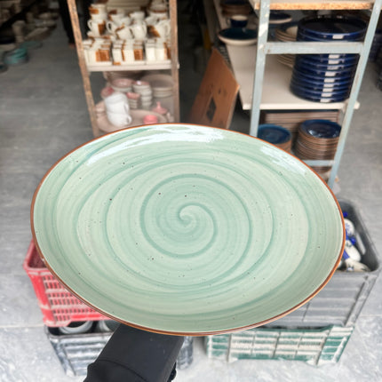 Leftover 13 inch Rimless Rice Dish ( Teal Colorline Brown line )