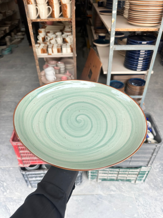 Leftover 13 inch Rimless Rice Dish ( Teal Colorline Brown line )