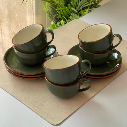 Leftover WM Cup Saucer Set ( Dark Green Colorline ) 6 cups 6 saucers ( 220ml )