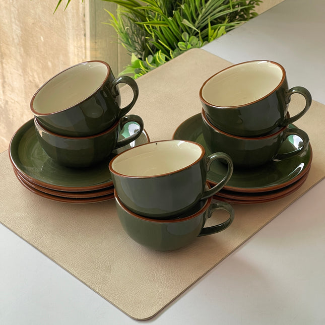 Leftover WM Cup Saucer Set ( Dark Green Colorline ) 6 cups 6 saucers ( 220ml )