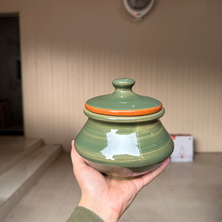 Leftover 5 inch Matka Handi ( Dark Green Colorline ) ( 1000 ml )