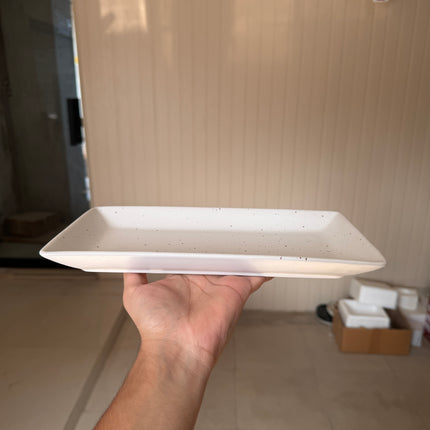 Leftover 11.5"x6" Rectangular Platter ( White Matte with Brown Specks )