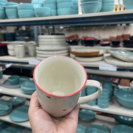 Leftover 005 Mug ( Glossy Off-White with Red Hearts ) ( 350 ml )
