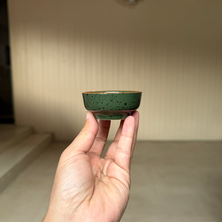 Leftover Round Sauce Ramekin Small ( Dark Green Colorline with brown rim and black specks ) ( Set of 3 )