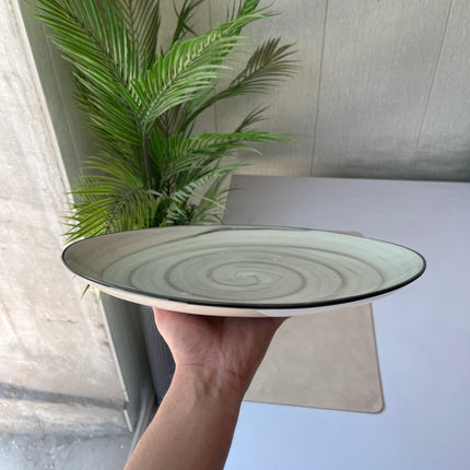 Leftover 13 inch Rimless Rice Dish ( Grey Colorline with Black line on rim )