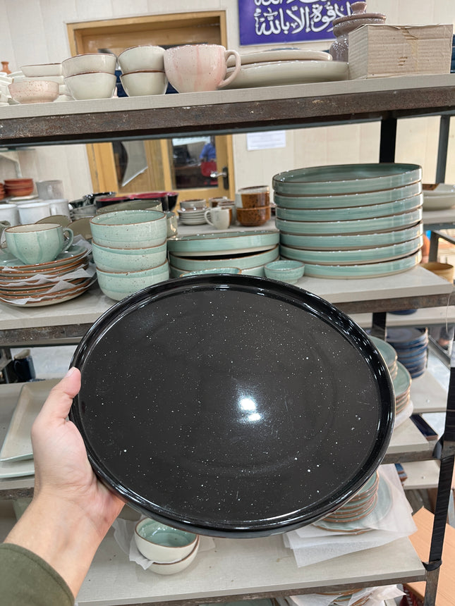 Leftover 12 inch Classic Plate ( Black Shine White Specks )
