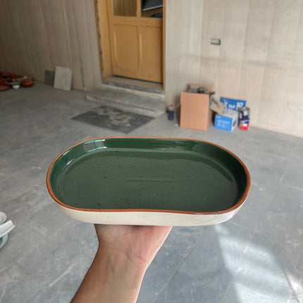 Leftover JP Platter Small ( Glossy Dark Green with Black Specks )