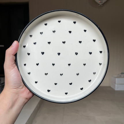 Leftover 8 inch Classic Plate ( Glossy Off-White with Black Hearts )