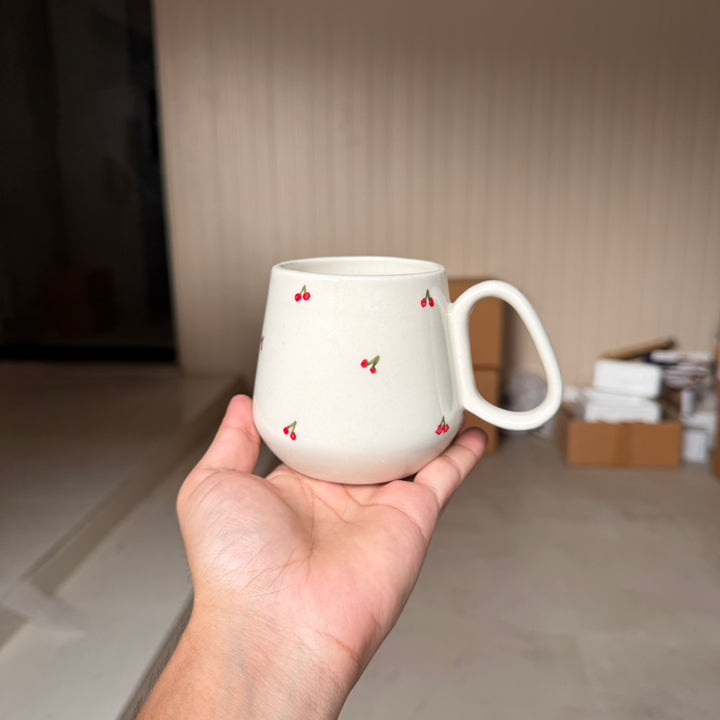 Leftover Pod Mug ( Glossy Off-White with Red Cherries ) ( 1 pc) ( 300ml )