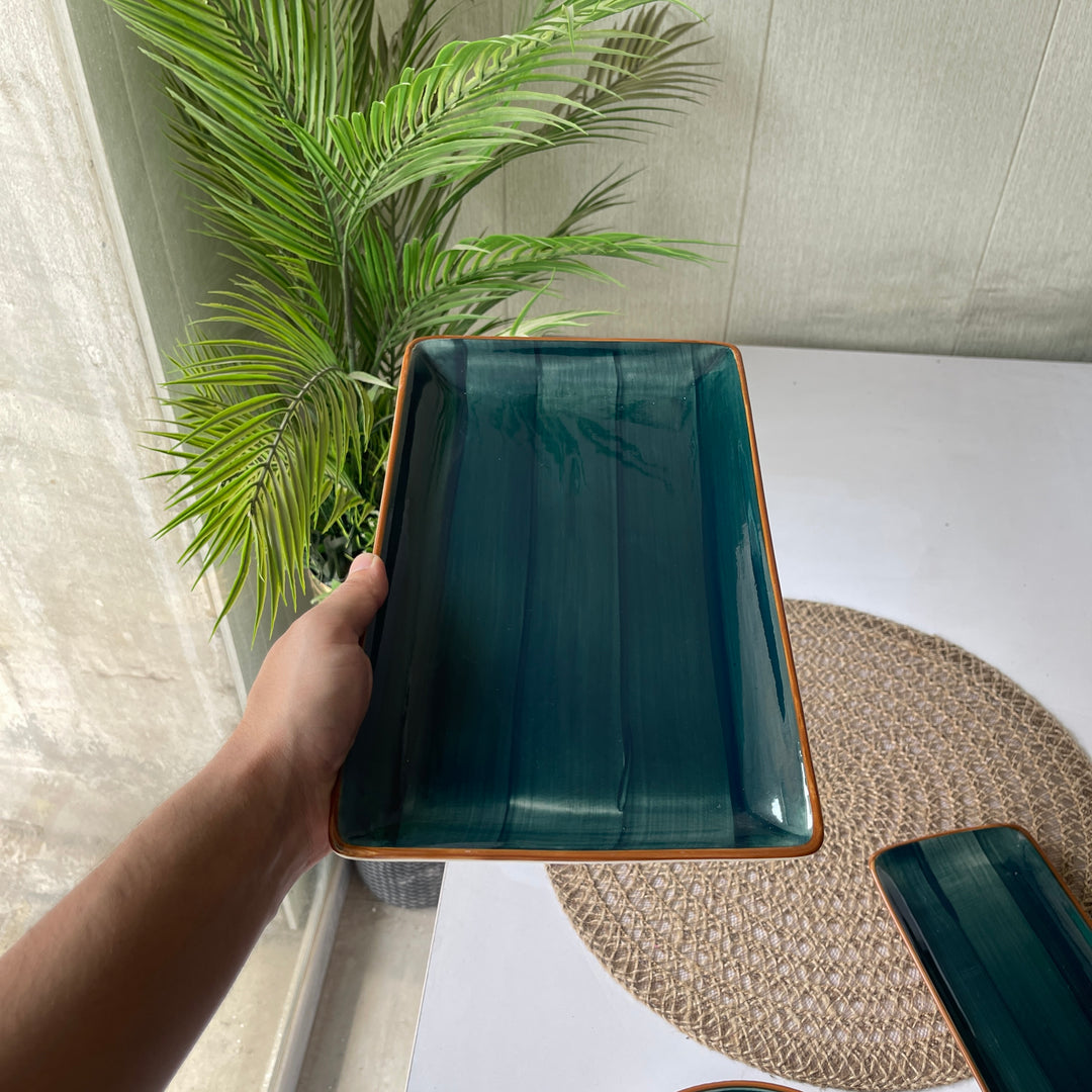 Leftover 12"x7" inch Rectangular Platter ( Peacock Green Colorline )