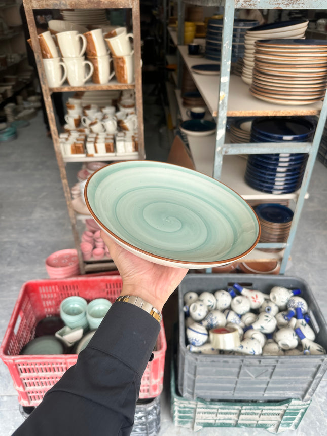 Leftover 10 inch Entree Bowl ( Teal Colorline Brown line )